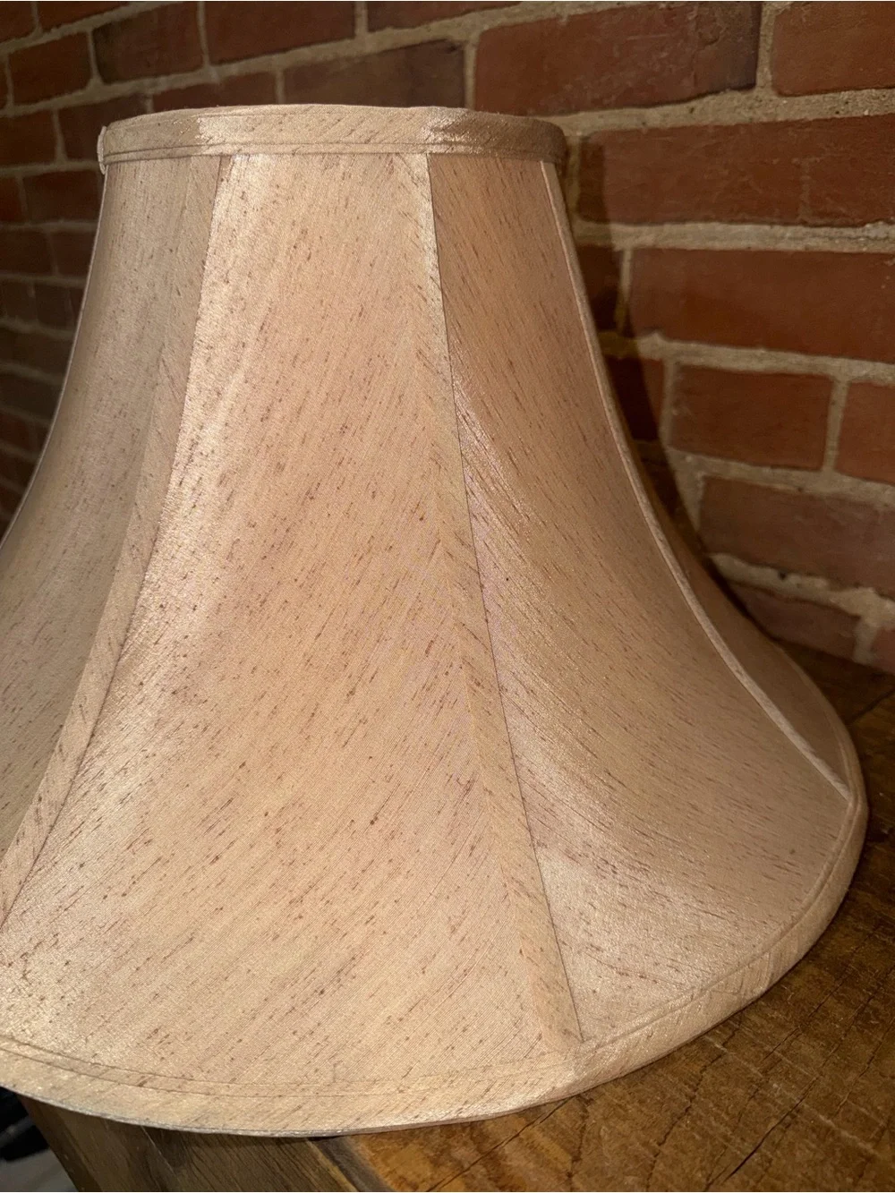 Vintage Neutral Beige Fabric Bell Lamp Shade with Brass Harp Victorian